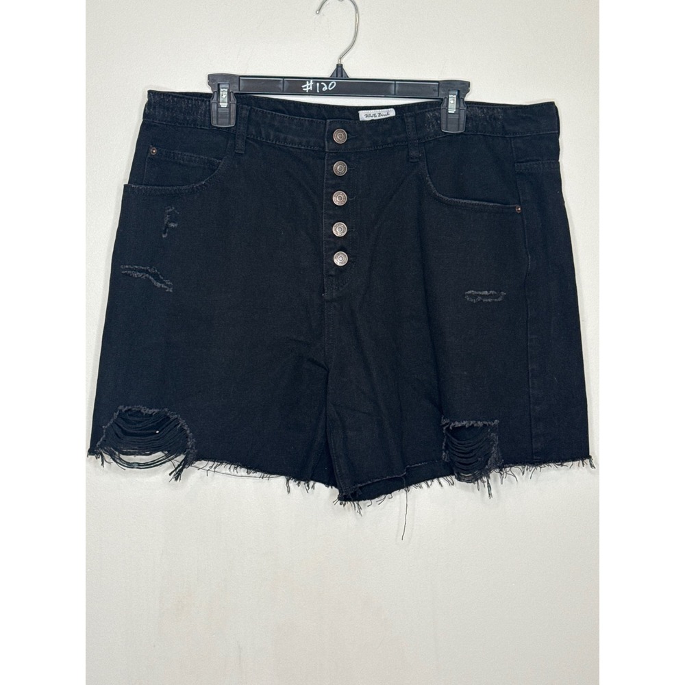 White Birch Womens Distressed Black Denim Shorts Button Fly Raw Hem 2XL